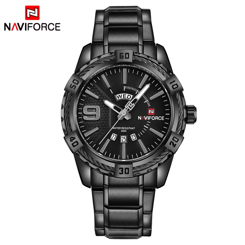 NAVIFORCE модные повседневные брендовые водонепроницаемые кварцевые часы мужские военные спортивные часы из нержавеющей стали мужские часы Relogio Masculino - Цвет: Black Gray