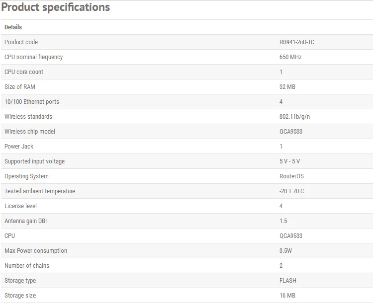 Mikrotik RB941-2nD-TC hAP Lite 32MB 4x10/100Mbps 2,4 Ghz 300 Mbps, 802.11b/g/n 2x2 OSL4 2,4G Wi-Fi роутер