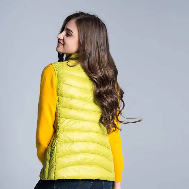 Женский жилет на 2020 белом утином пуху осенне весенний ультралегкий куртка без
