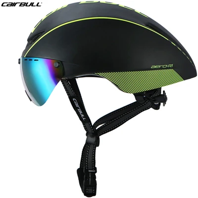 Black Green Новинка! Велосипедный шлем Fast Aero TT Time Trial Road Racing Шлем Магнитные очки козырек горный Триатлон BMX велосипед Велоспорт Шлем - Цвет: Black Green