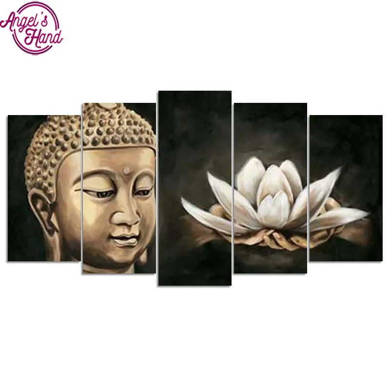 

5d «сделай сам», квадратная Алмазная вышивка, Будда и Лотос, 5 шт., комбинированная алмазная живопись, вышивка крестиком, стразы, мозаика