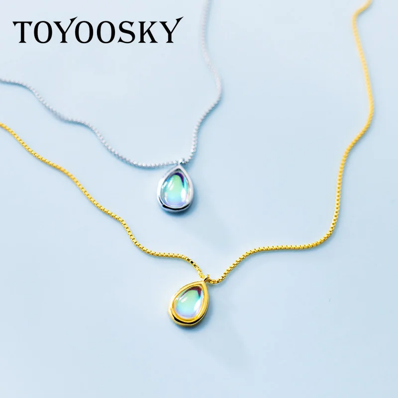 TOYOOSKY 925 серебряная капля воды цепочки и ожерелья женский простой Синтетический стекло милые градиент ключицы цепи ювелирные изделия
