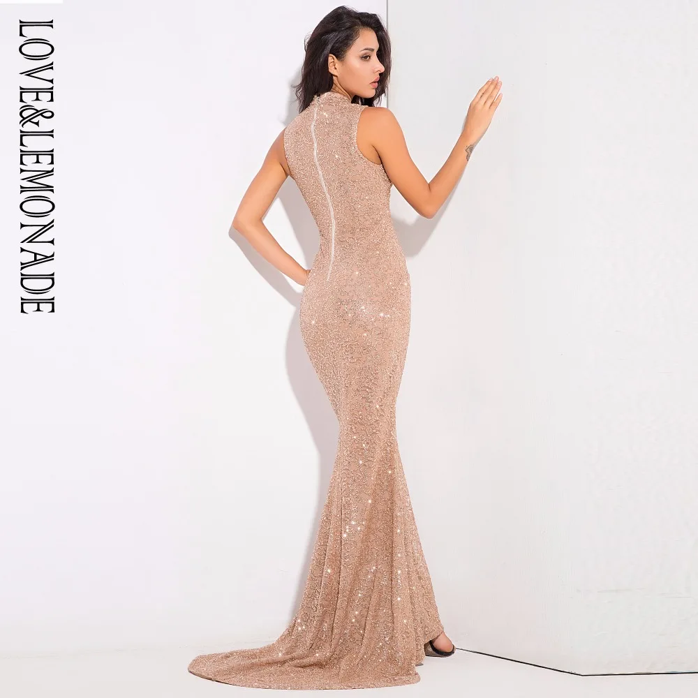 Женское вечернее платье LOVE & LEMONADE с воротником из ротанга и золотыми цветами