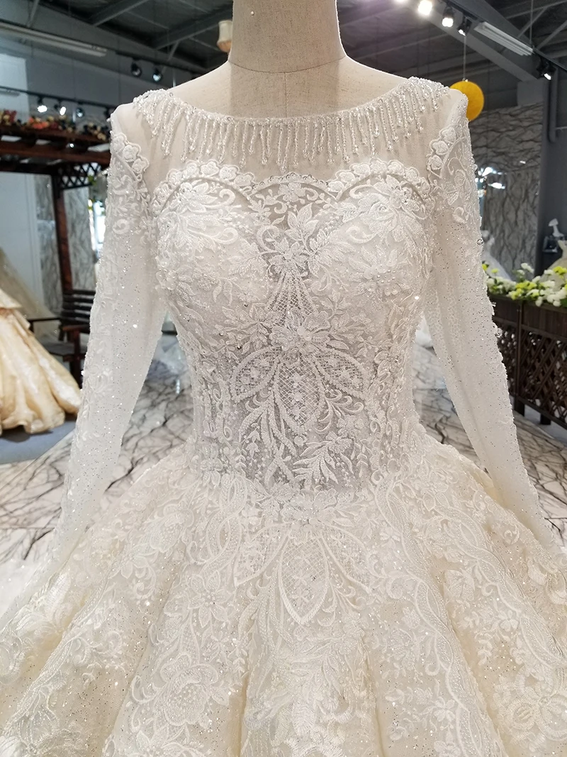 

LS05550 long sleeve wedding gown muslim o-neck lace up back hot selling bride wedding dresses free shipping