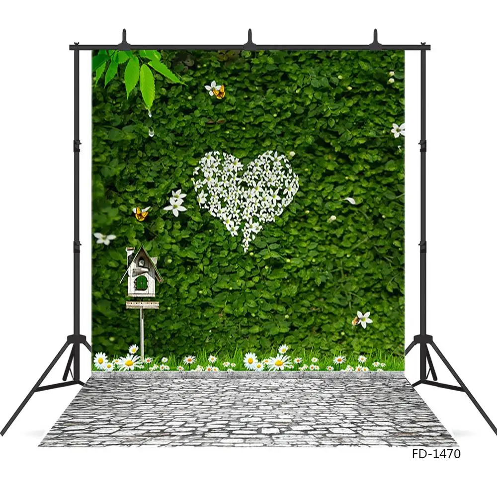 Фон для фотосъемки с зелеными листьями и цветами фотостудии виниловый тканевый