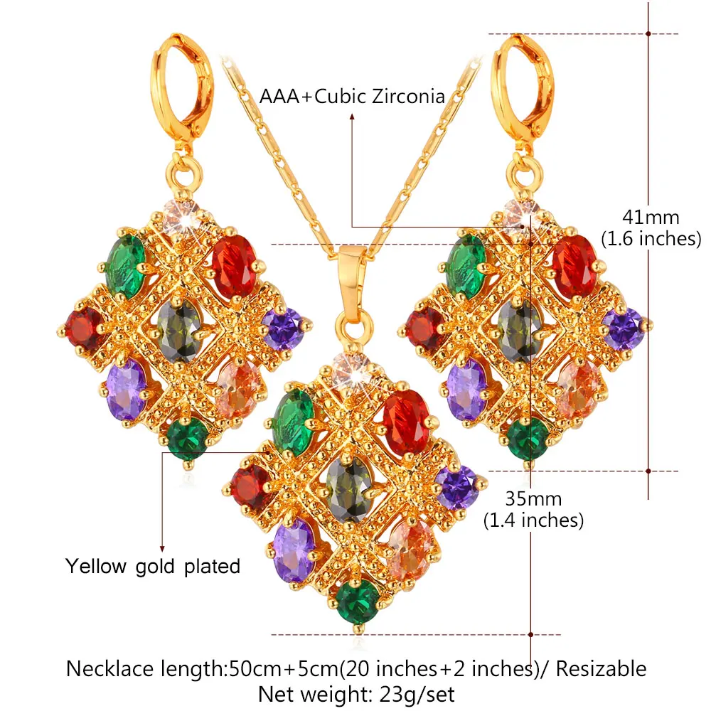 

Kpop Colorful Set New AAA Cubic Zirconia Gold/Silver Color Trendy Squared Up Luxury Gift For Women Set PE217
