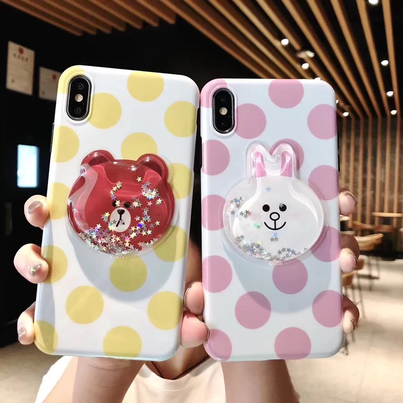 Чехол для телефона в горошек iphone 6 7 8 plus медведь и кролик жидкий зыбучий песок