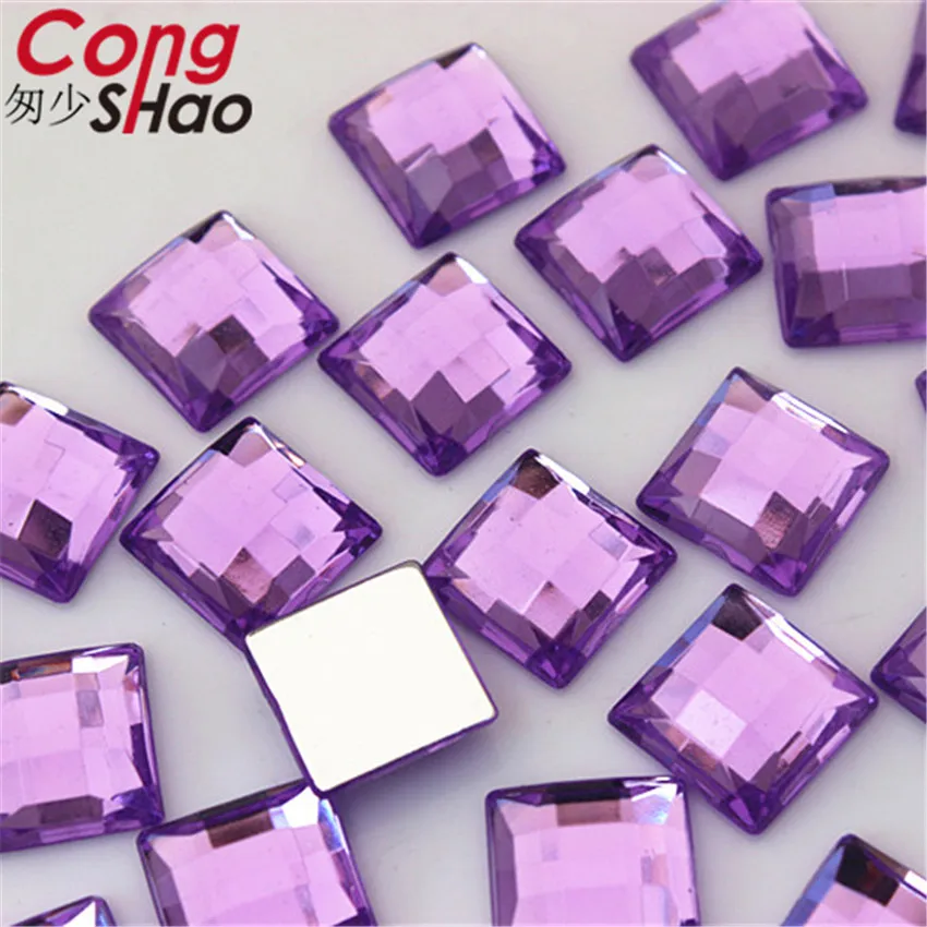 Purple Cong Shao, 100 шт, 12 мм, граненые, квадратные, цветные, с плоской задней стороной, акриловые стразы, отделка камней и кристаллов, сделай сам, аксессуары для костюма ZZ731 - Цвет: Purple