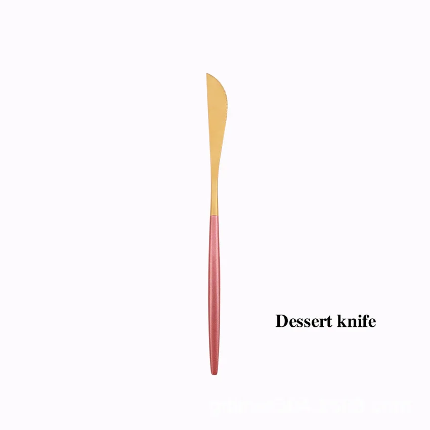 Dessert Knife Сращивание розового золота из нержавеющей стали набор посуды столовые приборы западные столовые приборы столовая вилка ножи для масла набор ложек Прямая - Цвет: Dessert Knife