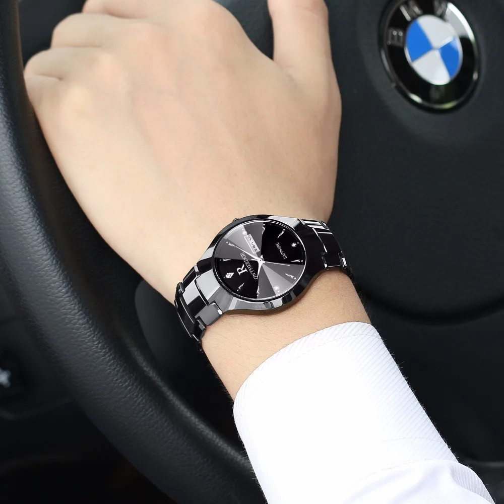 Роскошные мужские часы из вольфрамовой стали кварцевые водонепроницаемые