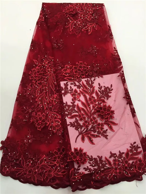 African Lace Fabric Wholesale French Bridal Fabrics Latest Laces With Stones beads Green red golden lake blue | Дом и сад