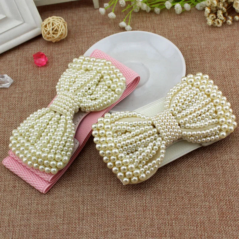 Инадис Ледис Саммер Корсет Белт Хай Кволити Элегант Перл Боу Фимейл Вайд Дресс он.