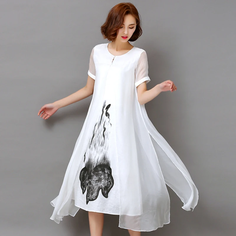 Fashion2017 Новый сезон: весна–лето белый черный чернила для печати женские длинное