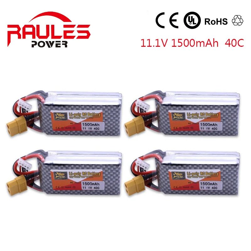 4 pcs11.1V 1500 MAh 3S 40C XT60 or T plug Lipo Battery Spina Per RC Quadcopter Drone Elicottero free shipping gift | Игрушки и хобби