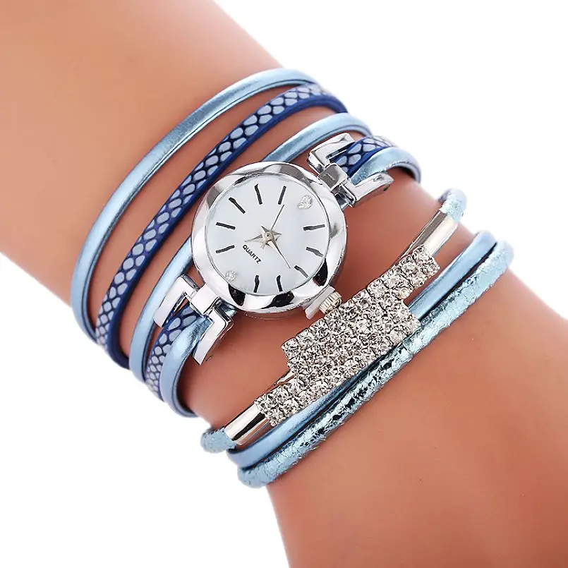 

hot fashion leather watch wrap around elegance wristwatch for women wholesale clock long strap rhinestone watches