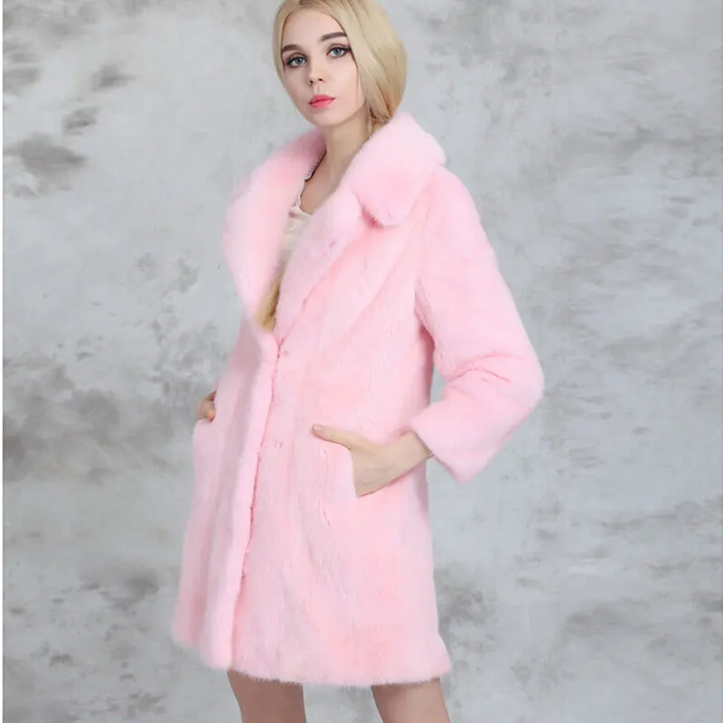 Новинка 2018 Корейская зимняя женская шуба из искусственного меха розовые длинные