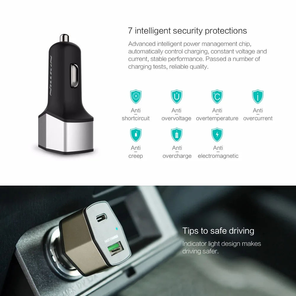 Nillkin 2 порта двойной Переходник USB для зарядки в машине зарядное устройство micro type-C