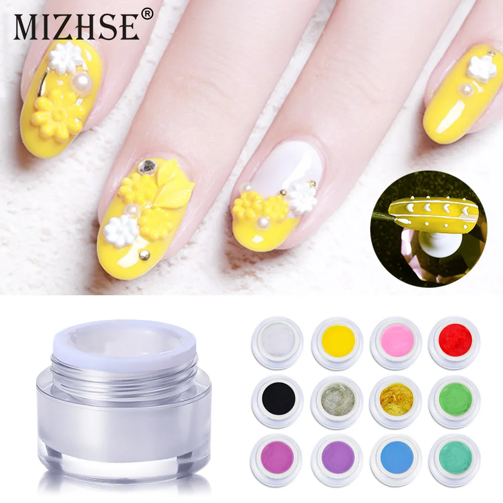 

MIZHSE 3D гель для тиснения 4D гель для рисования фабрика 12 цветов 10 мл дизайн ногтей Сделай Сам замочить от УФ серебряного золота кружева живопи...