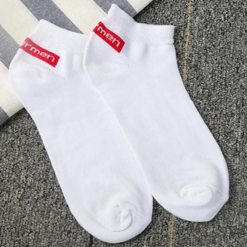 Мужские и женские хлопковые носки в полоску короткие с надписью Chaussettes homme # J05 1