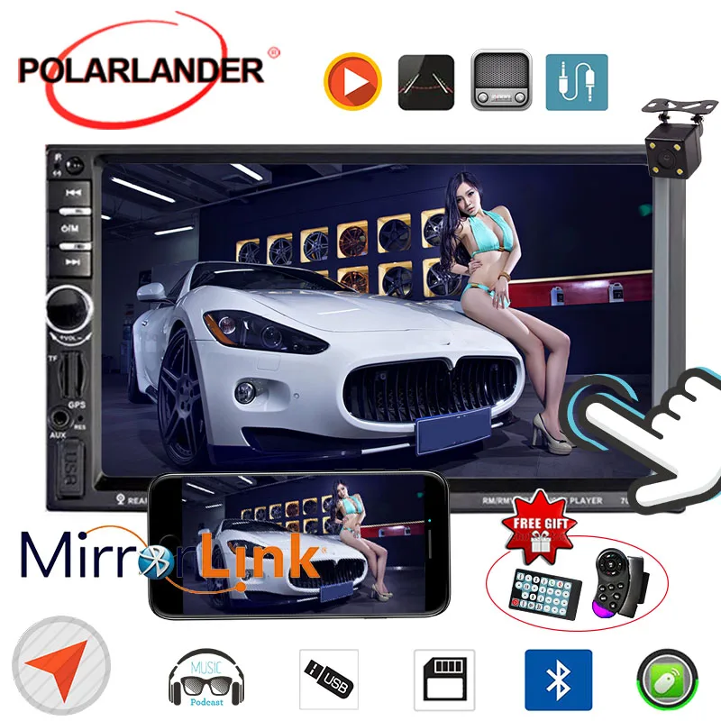2 Din Автомобильный Радио 7 дюймов Сенсорный экран HD MP5 видео плеер + сзади вluetooth GPS