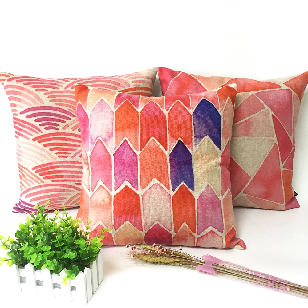 Розовая Акварельная Геометрическая Подушка стрелы толстые хлопковые льняные