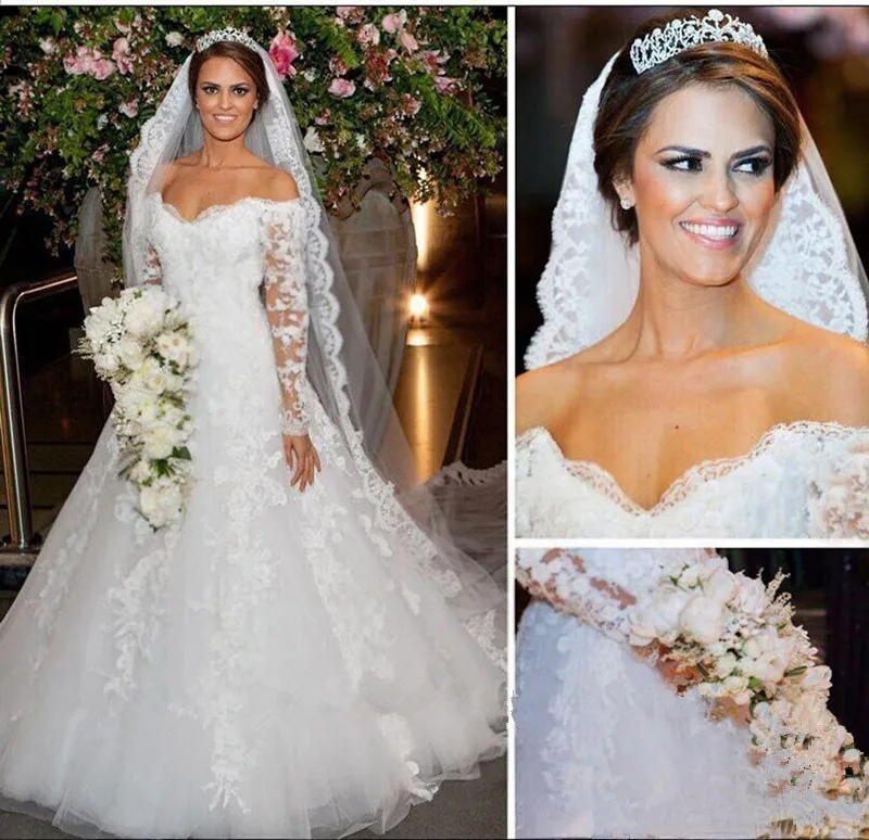 

Vestido De Novia luxury v-neck wedding dress lace a-line long sleeve sexy off the shoulder bridal Wedding gown Robe De Mariage