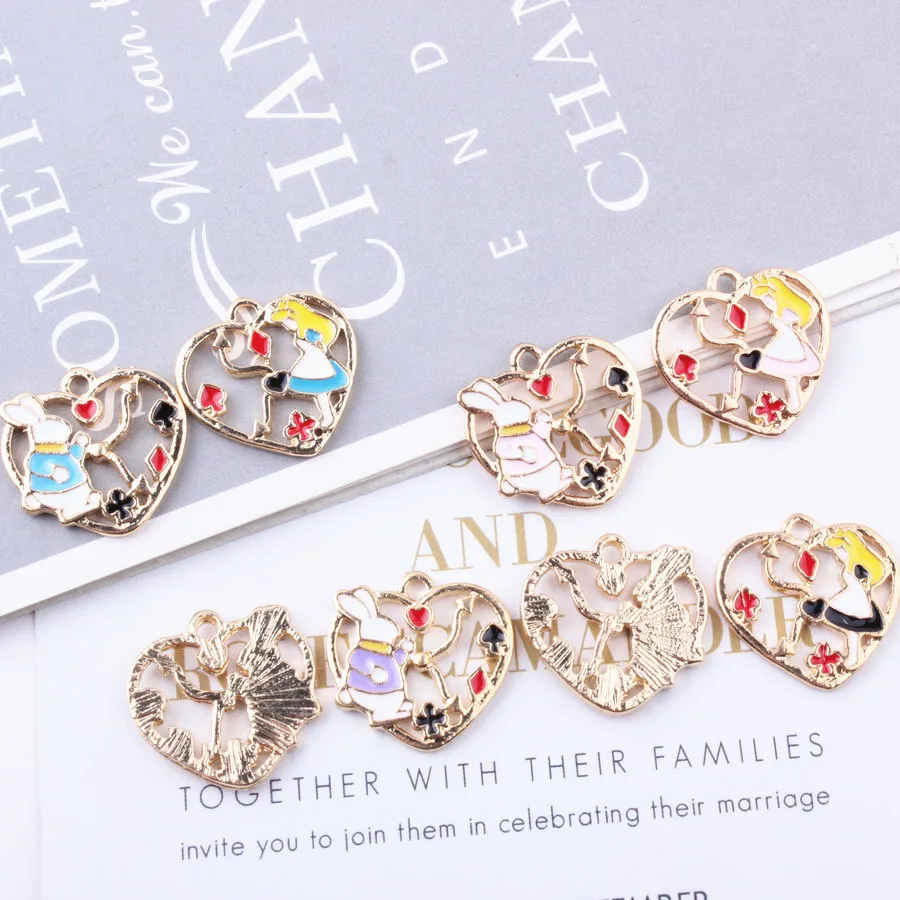 10 ⑤ упак. Сердце Алиса Девушка Кролик эмалированные Подвески сплав плавающие