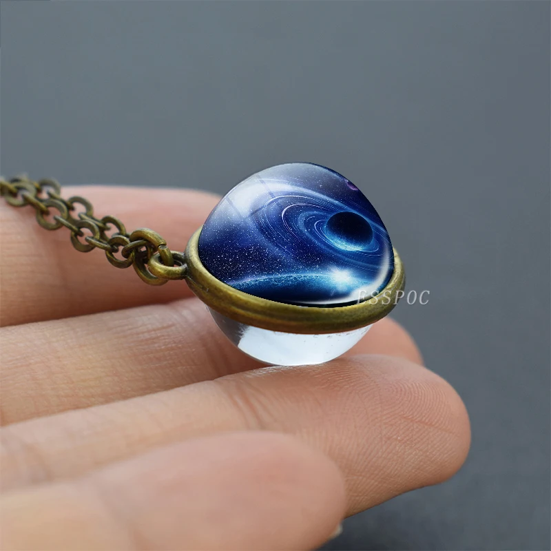 Винтажное ожерелье Вселенная с солнечной системой Galaxy Planet двухстороннее