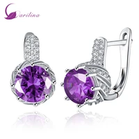 stud earrings fashion 2021 new brand designer purple crystal silver color cute jewelry gift party wedding earrings e2070