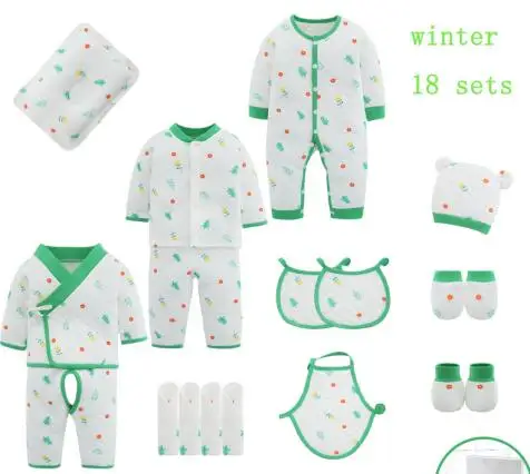 winter 18 sets 18/19 шт./От 0 до 3 месяцев, весенне-осенняя одежда для новорожденных, комплект детской одежды из хлопка, комплект одежды унисекс для маленьких мальчиков и девочек - Цвет: winter 18 sets
