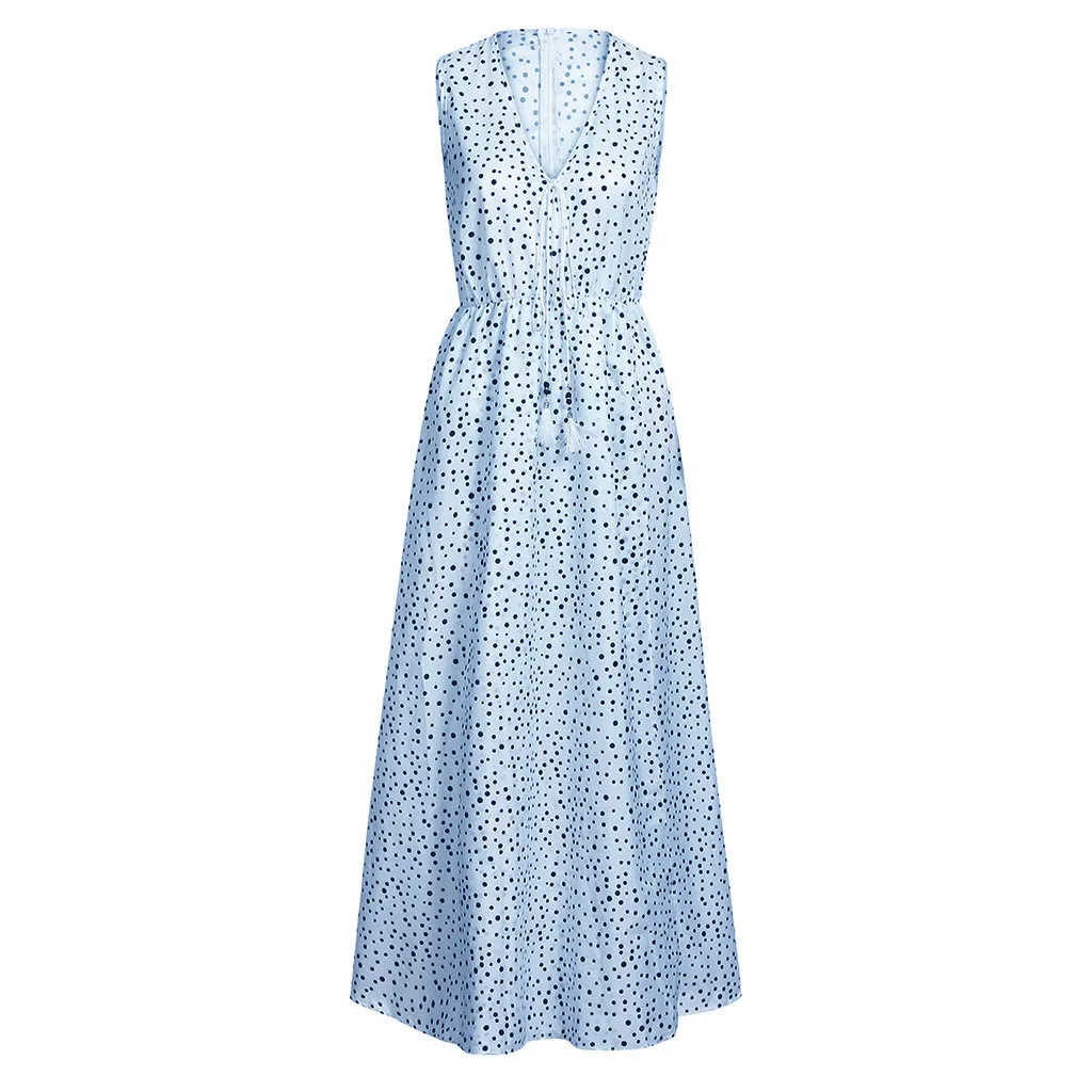 Женское длинное пляжное платье без рукавов вечерние платья в горошек с