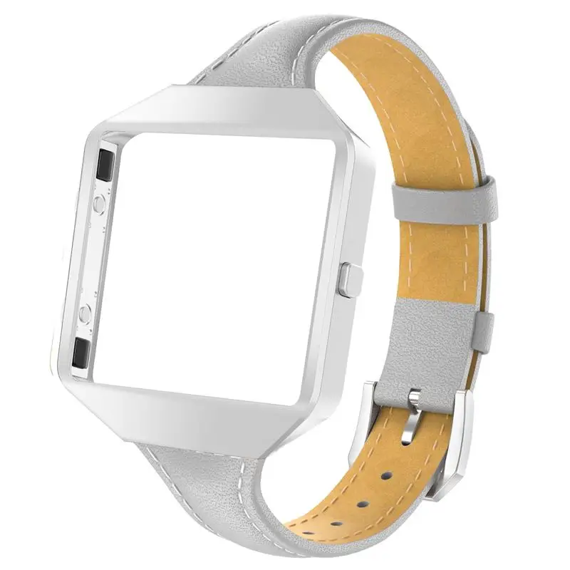 Серый Кожаные браслеты с металлической рамой совместимы Fitbit Blaze Смарт-часы классические из натуральной кожи заменить мужские Т-ремень для женщин и мужчин - Цвет ремешка: Серый