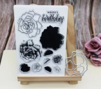 rose metal cutting dies birthday letter clear stampsdie set for scrapbooking album paper card embossing craft flower dies cut