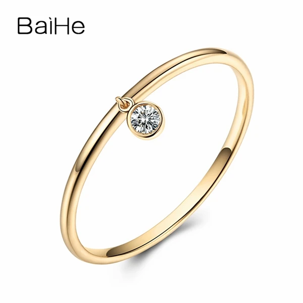 BAIHE Solid 14K желтое золото 0.05CT Сертифицированный H/SI круглая огранка натуральные бриллианты свадебные женские модные ювелирные изделия кольцо