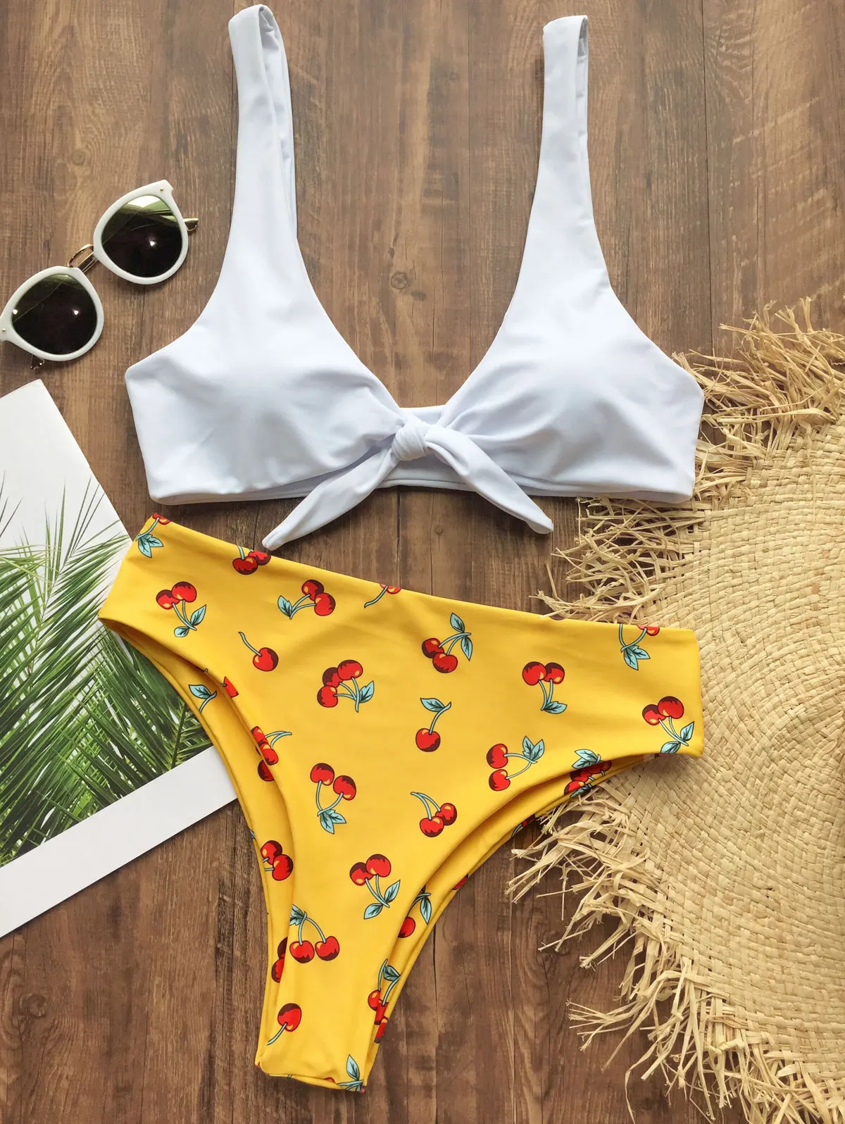 ZAFUL завязанное Вишневое бикини набор с высоким вырезом бикини Maillot De Bain пляжная одежда с глубоким вырезом женский купальник-бикини купальники