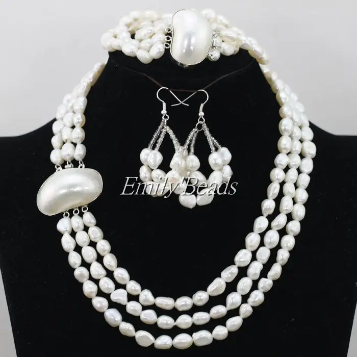 Бесплатная доставка 3 ряда ожерелье серьги и браслет из натурального