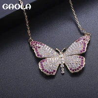 gaola cute butterfly necklaces pendants silver color cubic zirconia jewelry chain necklace for women gld1255