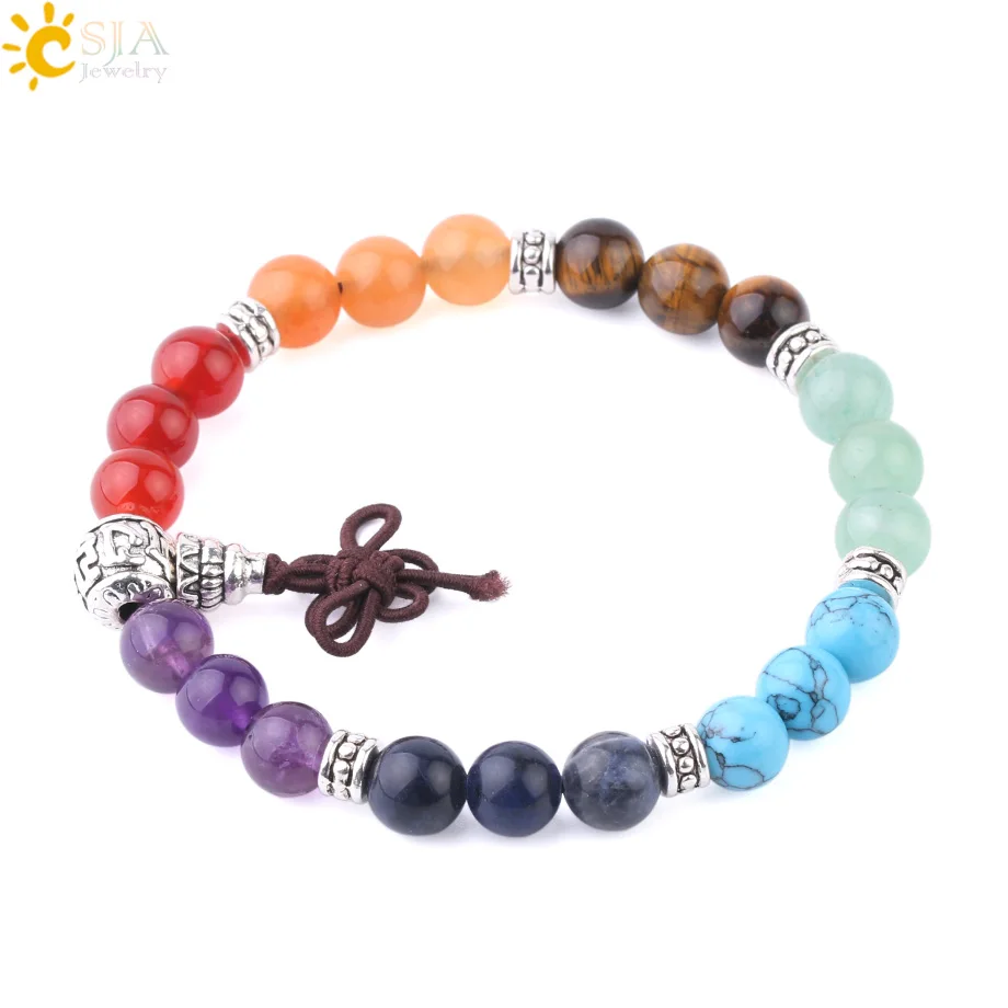 CSJA 7 чакра браслеты 8 мм смешанные цвета бисера Йога браслет китайский узел