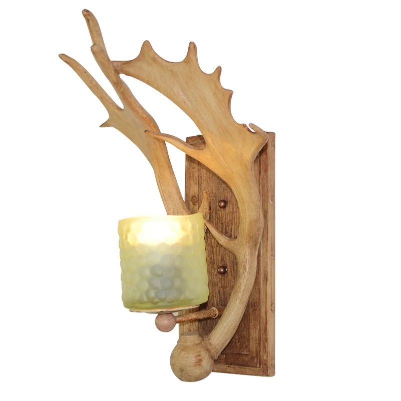 American Village Decoration Stairs Antler Wall Lamp Nordic Personality Bedside Aisle Lighting with glass lamp shade | Лампы и