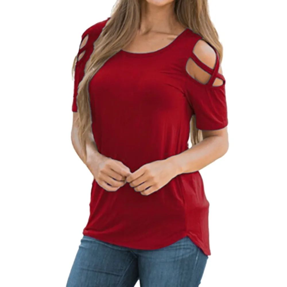 

Sexy Women Tops And Shirts Shoulder Tops O-neck Summer Cool Casual Short Sleeve Fashion Female Blusa Feminina топик женский