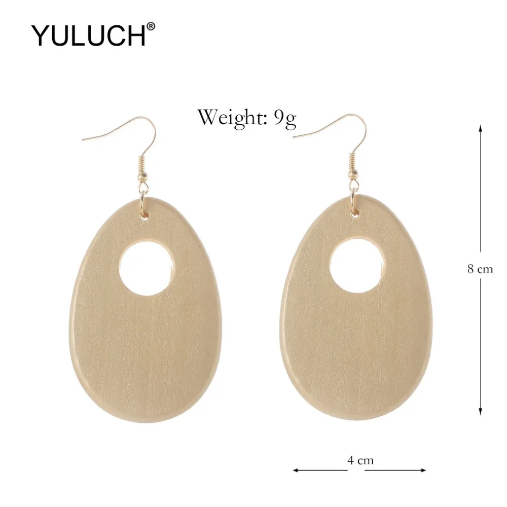 YULUCH 2019 Модные Золотые круглые деревянные полые серьги в форме капли воды