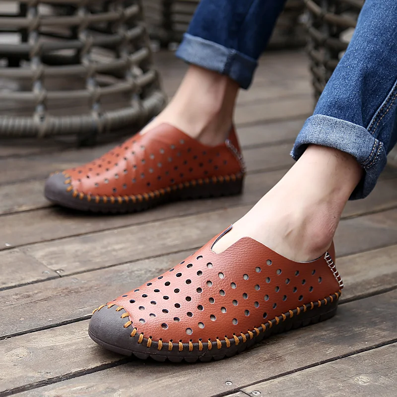 CNFIIA Mens Loafers Leather Footwear Men Shoes Male Slip-On Designer Blue Brown White Breathable | Обувь