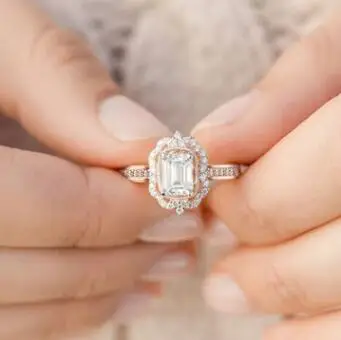 Women's Rose Gold Large Zircon Wedding Ring Fashion Statement Ladies Charm Romantic Bijoux Jewelry 2018 New | Украшения и