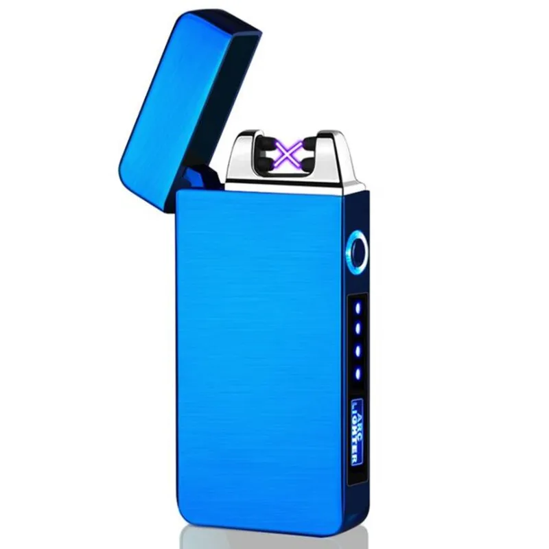 USB зарядка прикуриватель двойной для Плазменно-дуговой зажигалки ветрозащитный негорящий электронный зажигалка для курения - Цвет: Синий