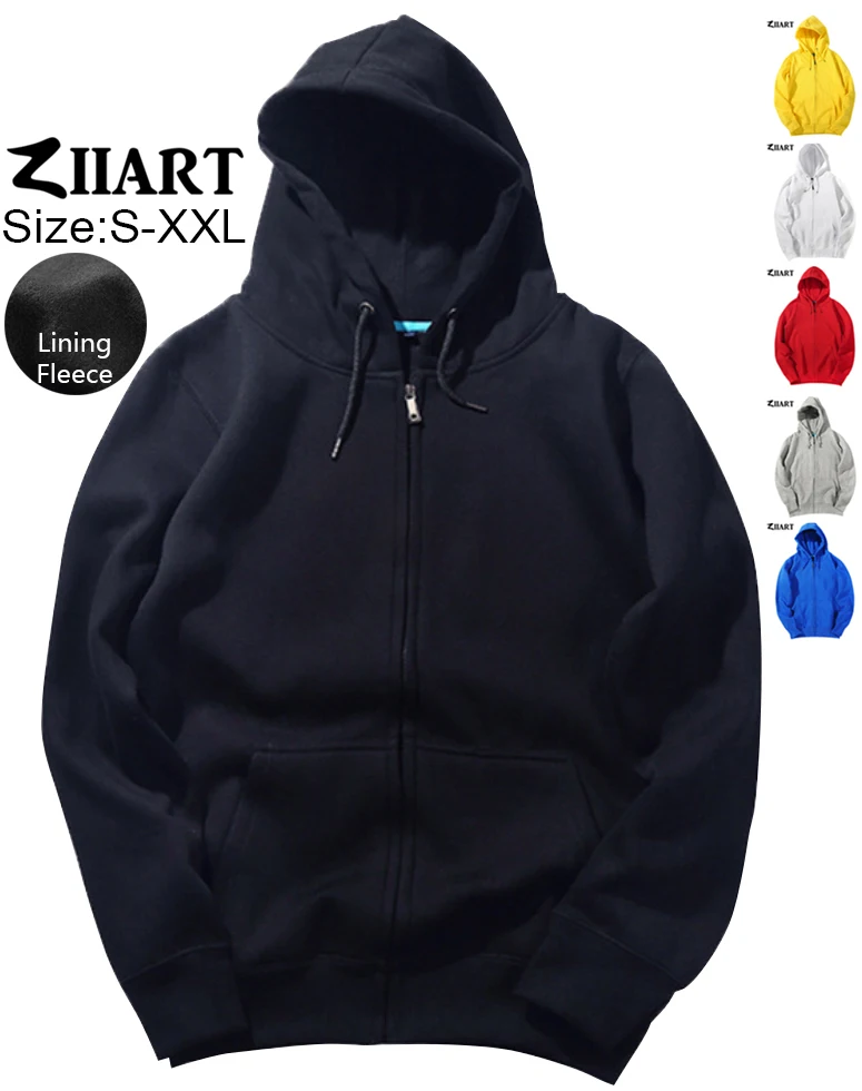 

XXS 4XL Man Boys Full Zip Fleece Hooded Coat Jackets Black Royal Blue Light Gray Red White Yellow Autumn Winter ZIIART