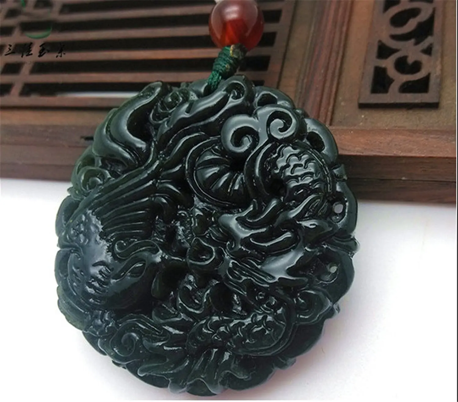 Natural Chinese Black Green Jadeite Jade Dragon Pendant Necklace Jewelry Gift Gemstone|gemstone pendant necklace|gemstone necklacegemstones natural