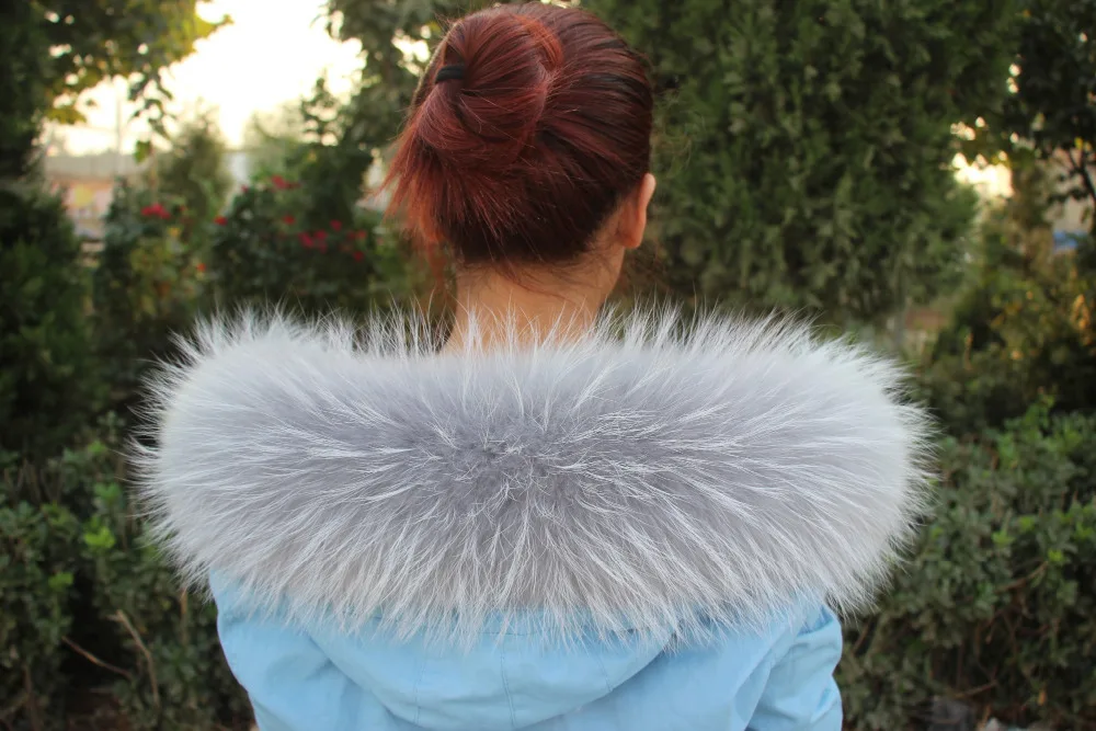 

76X16CM 100% Genuine Real Natural Raccoon Fur Collar Women Scarf Fashion Coat Sweater Jacket Hoodie Scarves Luxury Neck Cap R6