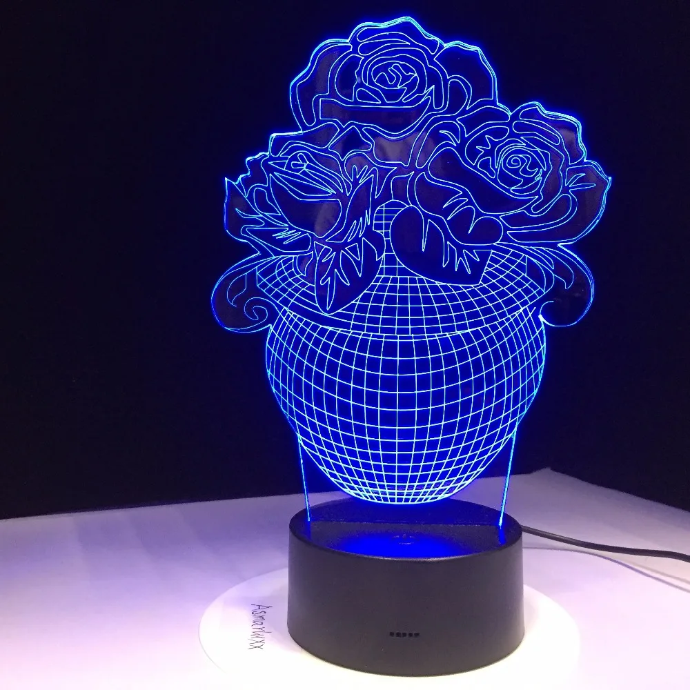 Розы Корзина 3d лампе Touch Сенсор USB светодиодный ночники любовь Батарея батарейках