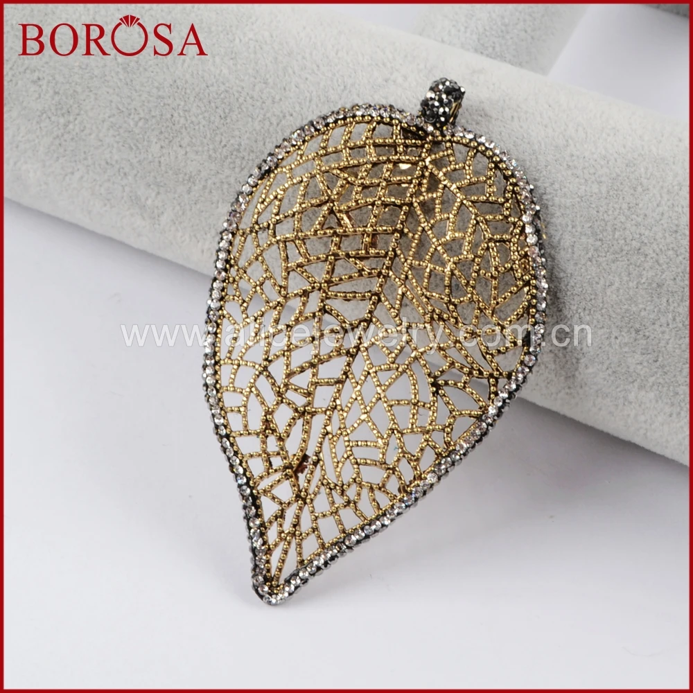 BOROSA Drusy золотой цвет или серебряный оставляет форму ажурный Шарм кристалл паве