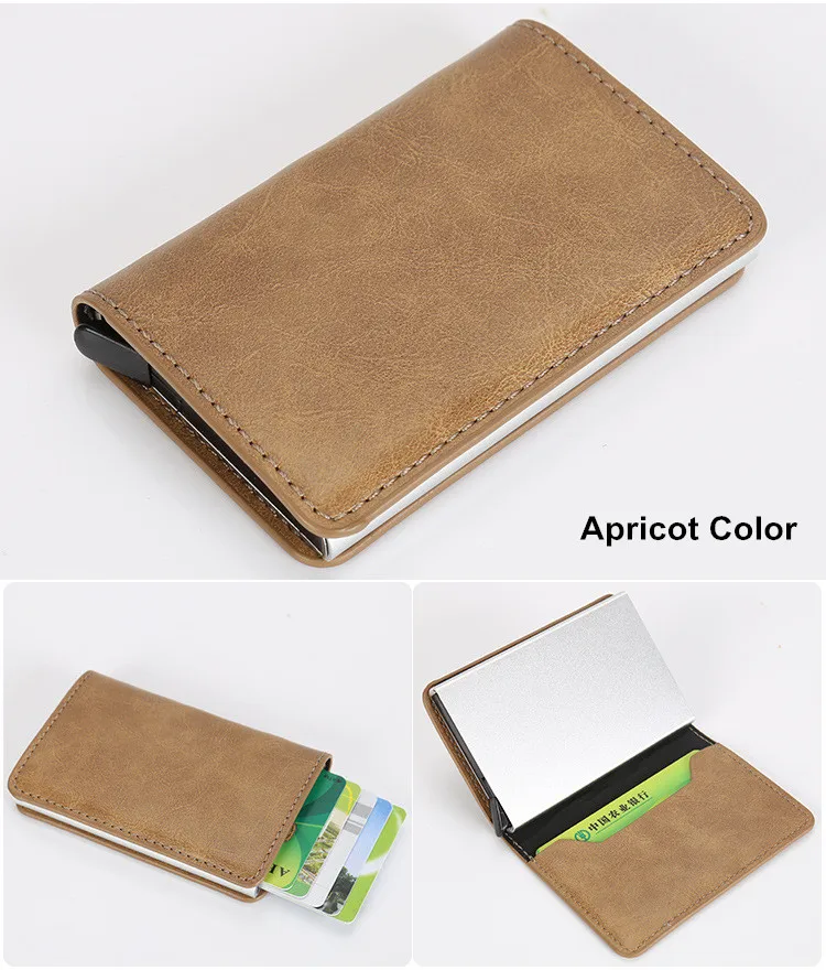Apricot X-12B ZOVYVOL, Rfid кошелек, мужская сумка для денег, мини кошелек, мужской алюминиевый черный тонкий магический бумажник для кредитных карт, маленький умный кошелек, тонкий кошелек - Цвет: Apricot X-12B